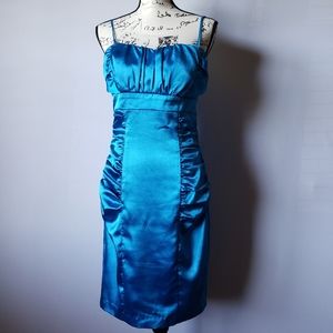 Fitted, satin-look cocktail dress.